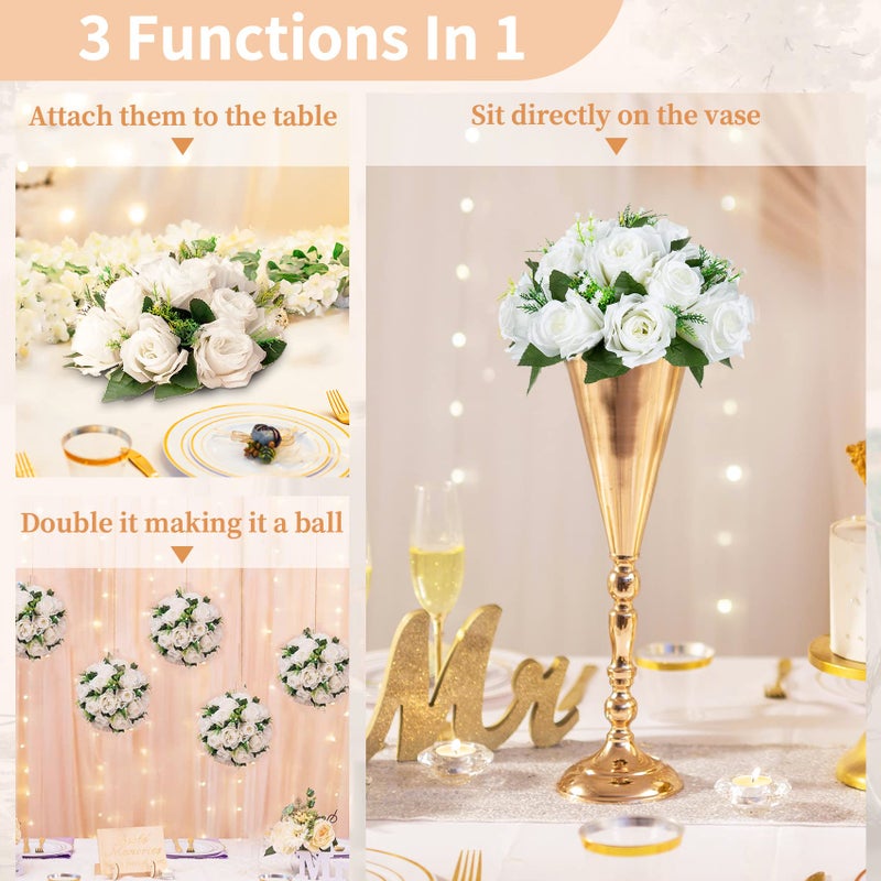 NUPTIO White Flower Centerpieces for Tables: 10 Pcs Artificial Flower Ball Arrangement for Wedding Party - 9.5 Inch Diameter Fake Floral Rose for Bridal Shower Decorations - Image 5
